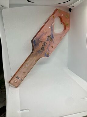 MKM Designs Pink Resin Paddle with Heart Cutout and Floral Accents